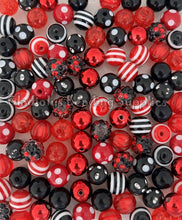 Load image into Gallery viewer, 100qty 12mm Black/Red Mixed Beads - Acrylic Mixed Beads - Bubblegum Beads - Chunky Beads