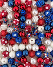 Load image into Gallery viewer, 100qty 12mm 4th of July Mixed Beads - Acrylic Mixed Beads - Bubblegum Beads - Chunky Beads