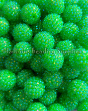 Load image into Gallery viewer, 20mm Bright Green Rhinestone Beads - Acrylic Beads - Bubblegum Beads - Chunky Beads
