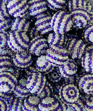 Load image into Gallery viewer, 20mm Purple/White Striped Rhinestone Beads - Acrylic Beads - Bubblegum Beads - Chunky Beads