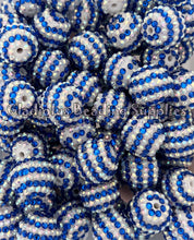 Load image into Gallery viewer, 20mm Blue/White Striped Rhinestone Beads - Acrylic Beads - Bubblegum Beads - Chunky Beads