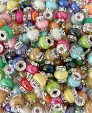 Load image into Gallery viewer, 10 Pcs 14mm - Rhinestone AB Round Spacer - Big Hole - Round Spacers - Metal Alloy Beads