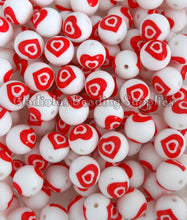 Load image into Gallery viewer, 15mm Heart Colorful Print Silicone Bead, Loose Beads, Valentine's Day Beads