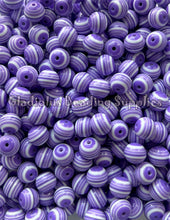 Load image into Gallery viewer, 12mm Purple/White Striped Acrylic Beads - Acrylic Striped Beads - Bubblegum Beads - Chunky Beads