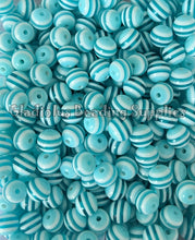 Load image into Gallery viewer, 12mm Teal/White Striped Acrylic Beads - Acrylic Striped Beads - Bubblegum Beads - Chunky Beads