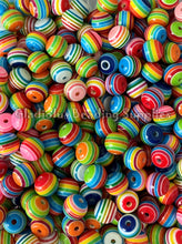 Load image into Gallery viewer, 12mm Mixed Rainbow Striped Acrylic Beads - Acrylic Striped Beads - Bubblegum Beads - Chunky Beads