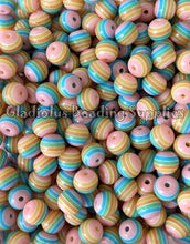 Load image into Gallery viewer, 12mm Pastel Striped Acrylic Beads - Acrylic Striped Beads - Bubblegum Beads - Chunky Beads