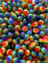 Load image into Gallery viewer, 12mm Clear Rainbow Striped Acrylic Beads - Acrylic Striped Beads - Bubblegum Beads - Chunky Beads
