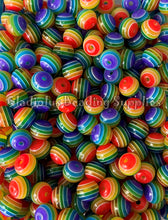 Load image into Gallery viewer, 12mm Clear Rainbow Striped Acrylic Beads - Acrylic Striped Beads - Bubblegum Beads - Chunky Beads