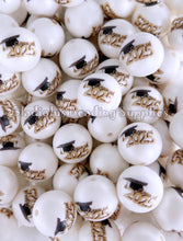 Load image into Gallery viewer, 20mm Class of 2025 - Graduate Matte Print - White Acrylic Matter Beads - Bubblegum Beads - Chunky Beads