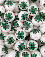 Load image into Gallery viewer, 20mm PLAID/CLOVER - St. Patrick Matte Print - White Acrylic Matte Beads - Bubblegum Beads - Chunky Beads