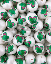 Load image into Gallery viewer, 20mm HEART/CLOVER - St. Patrick Matte Print - White Acrylic Matte Beads - Bubblegum Beads - Chunky Beads