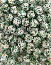 Load image into Gallery viewer, 15mm Green Flower Print Silicone Bead, Loose Beads
