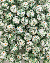 Load image into Gallery viewer, 15mm Green Flower Print Silicone Bead, Loose Beads