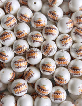 Load image into Gallery viewer, 20mm Happy Thanksgiving Matte Print - White Acrylic Matte Beads - Thanksgiving Bubblegum Beads - Chunky Beads