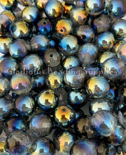 Load image into Gallery viewer, 16mm Blue/Black Glitter UV Beads - Acrylic Beads - Bubblegum Beads - Chunky Beads
