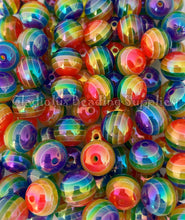 Load image into Gallery viewer, 16mm Rainbow Striped Beads - Acrylic Beads - Bubblegum Beads - Chunky Beads
