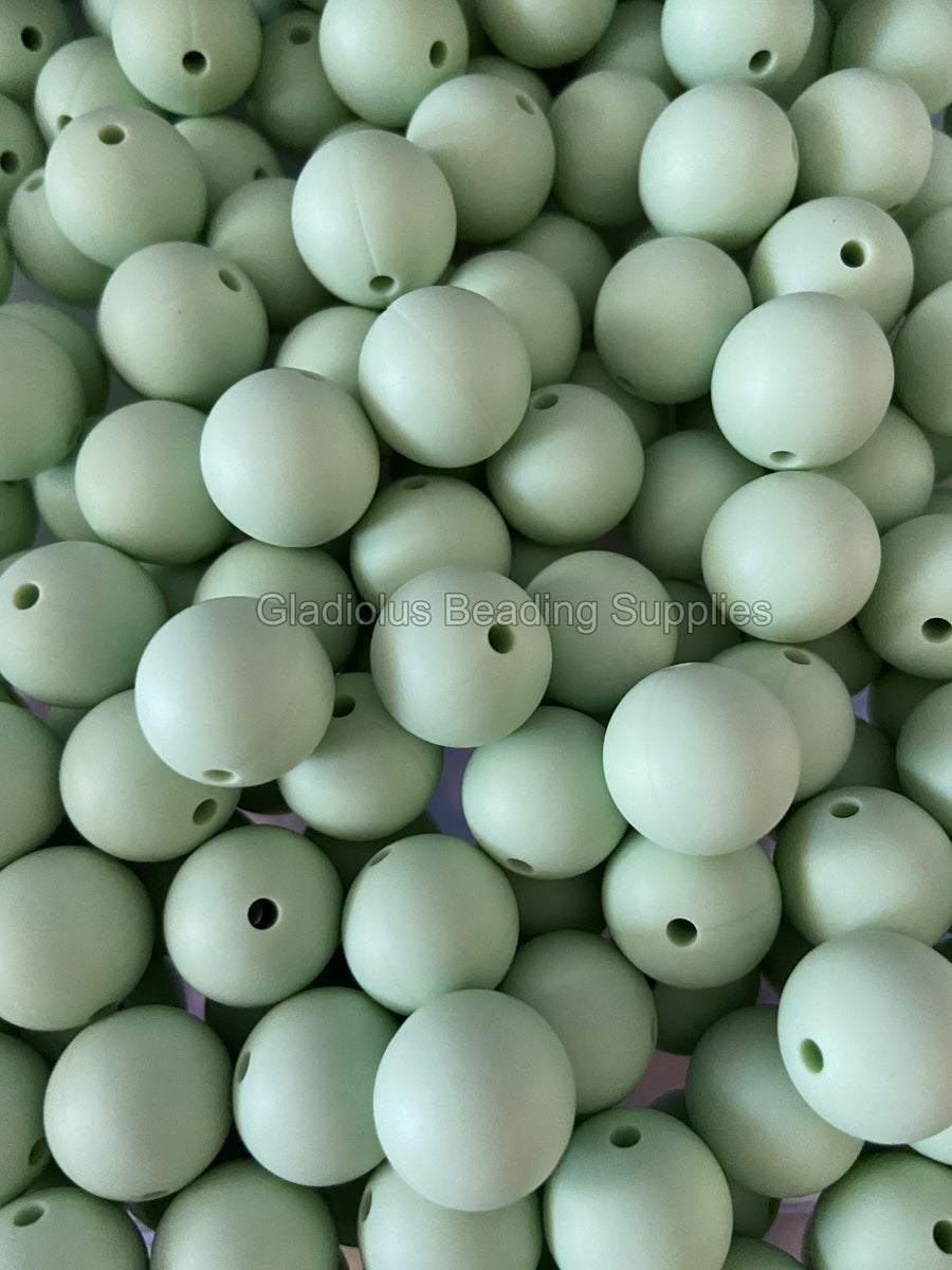 Powder Green Color Beads, 12mm/15mm Round Silicone Bead, Teething Bead