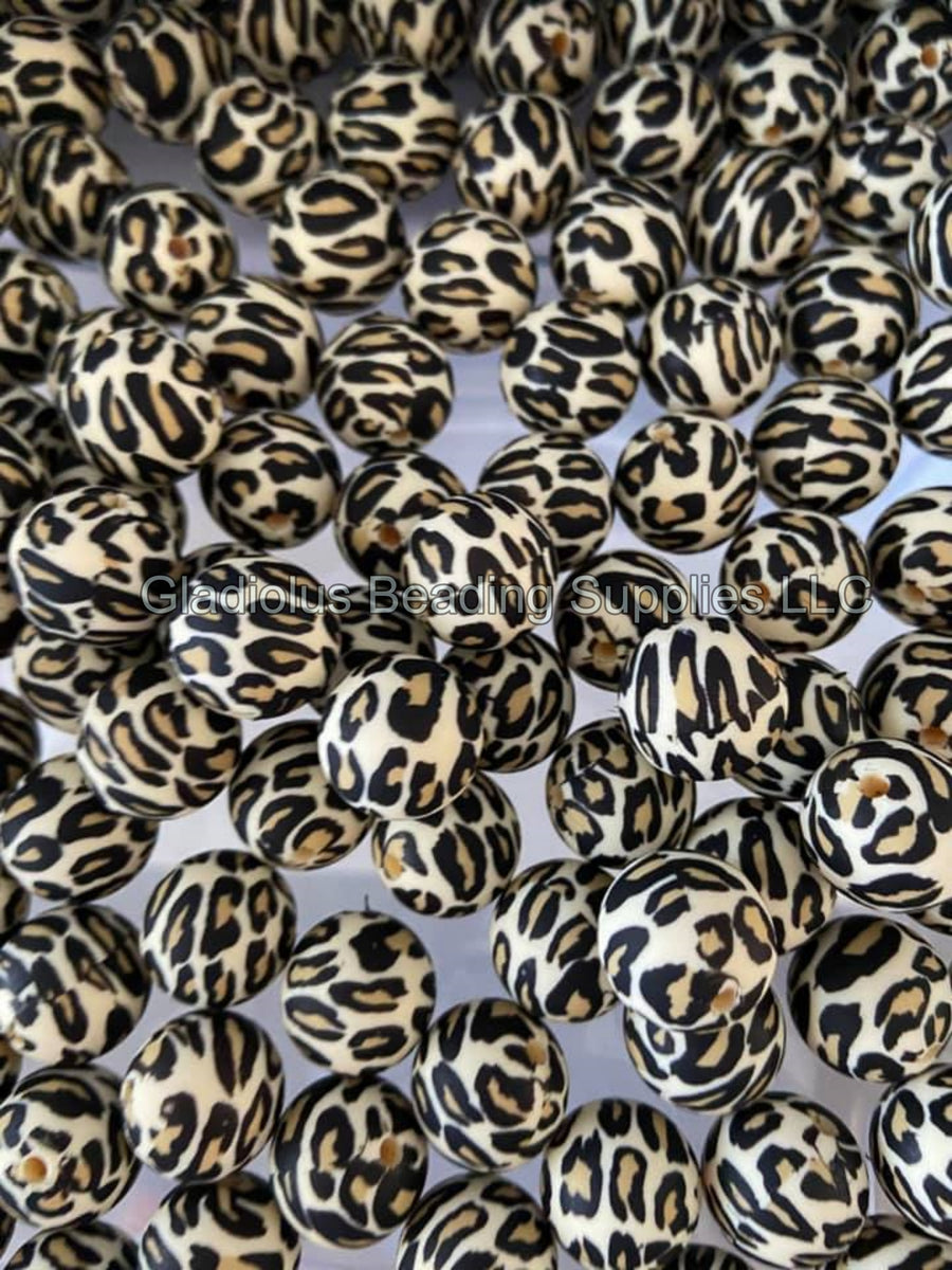 15 mm Rainbow Leopard Silicone Beads (aka Animal Print)