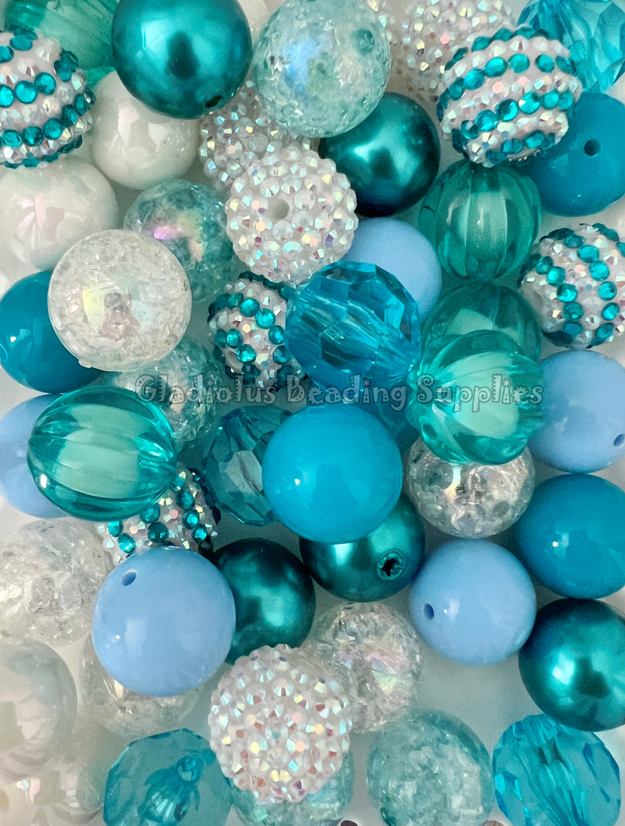 50 Qty 20mm White/Blue Mixed Beads Acrylic Mixed Beads Chunky Bead