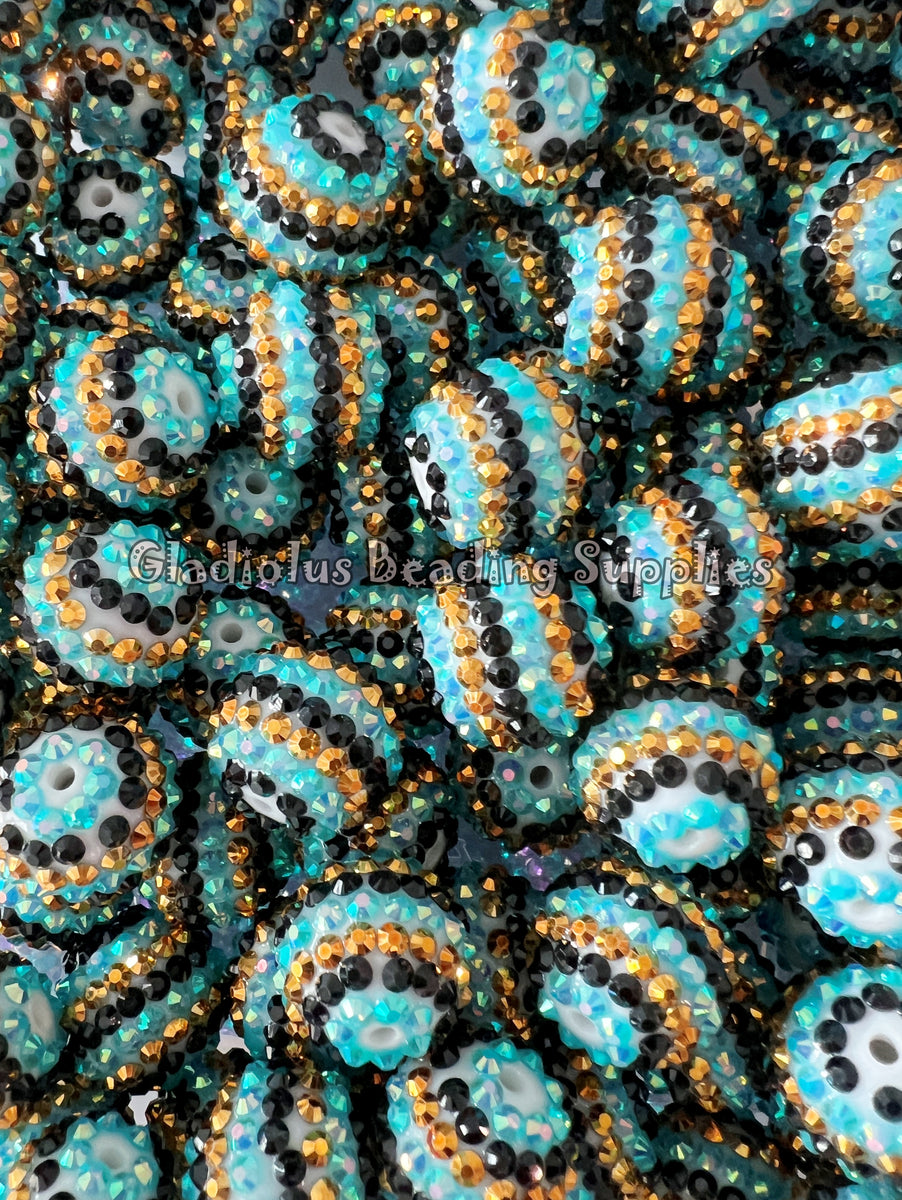 20mm Blue/Black/Gold Striped Rhinestone Beads Acrylic Beads Bubble