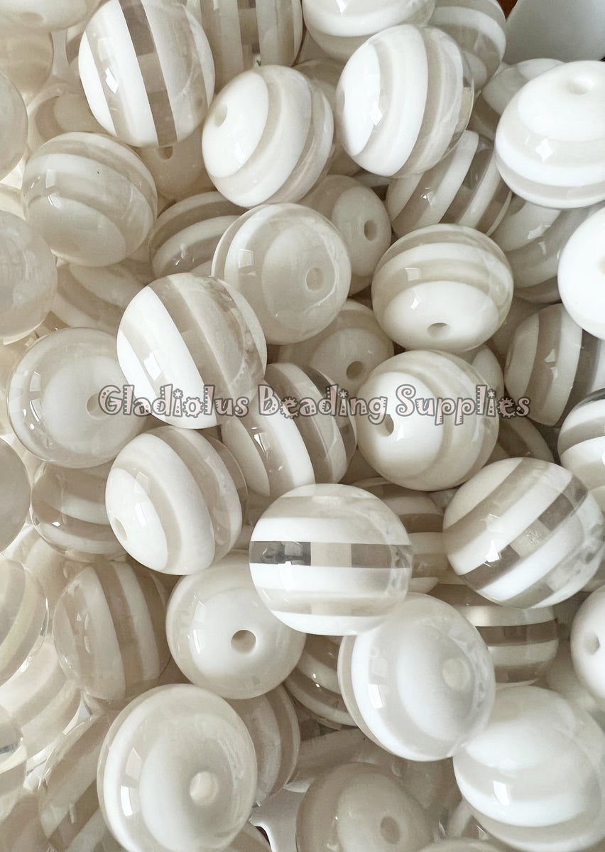 20mm White Striped Acrylic Beads Chucky Bubblegum Beads Acrylic Gu