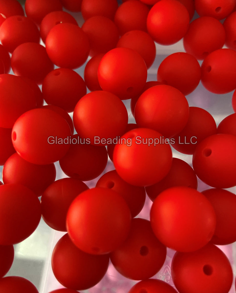 Red Solid Color Beads, 12mm/15mm Round Silicone Bead, Teething Beads