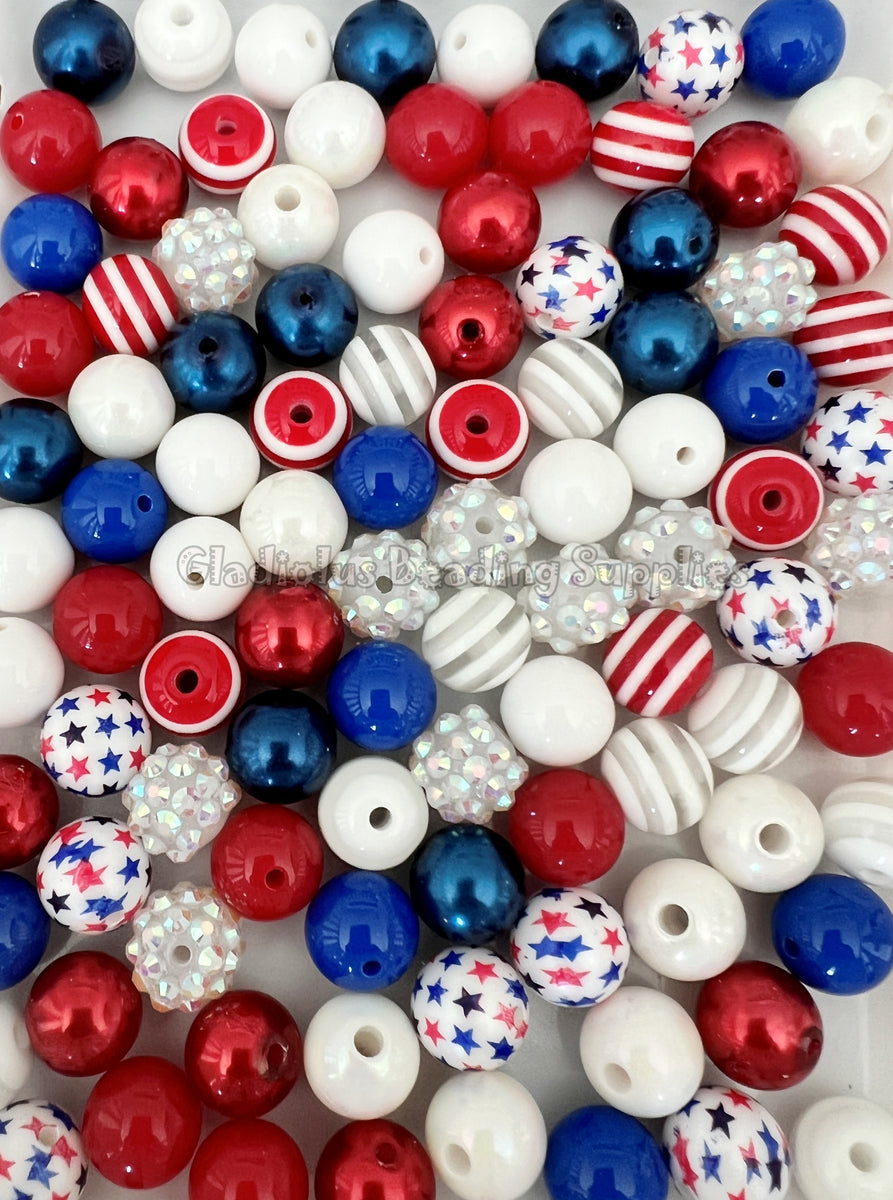100qty 12mm 4th of July Mixed Beads Acrylic Mixed Beads Bubblegum
