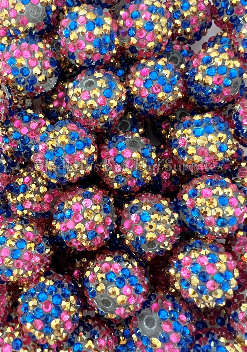 20mm Gold/Blue/Pink Dot Rhinestone Beads Acrylic Beads Bubblegum B