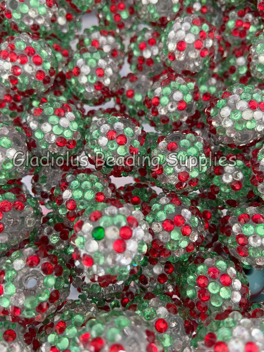 20mm Christmas Rhinestone Beads - Acrylic Beads - Bubblegum Beads