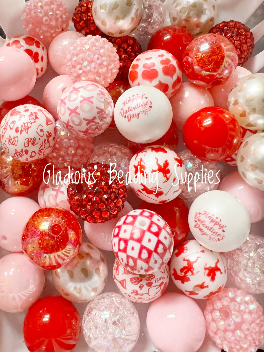 50 Qty 20mm Valentine Mixed Beads - Acrylic Mixed Beads - Chunky Beads #103