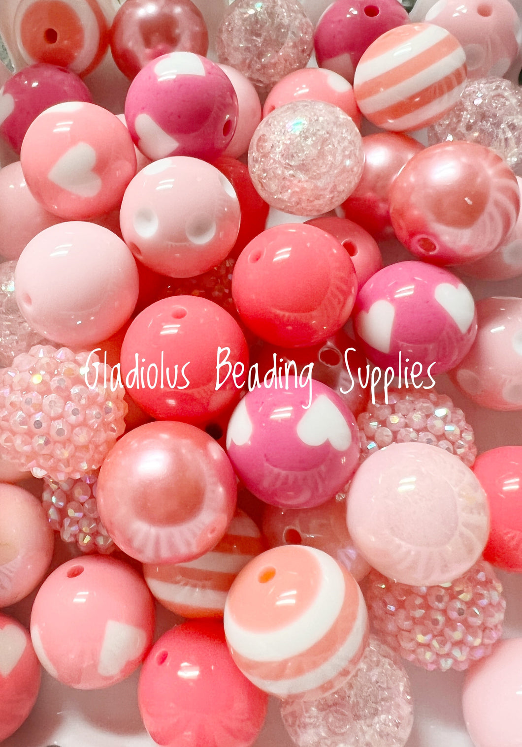 50 Qty 20mm Pinky Valentine Mixed Beads - Acrylic Mixed Beads - Chunky Beads #102