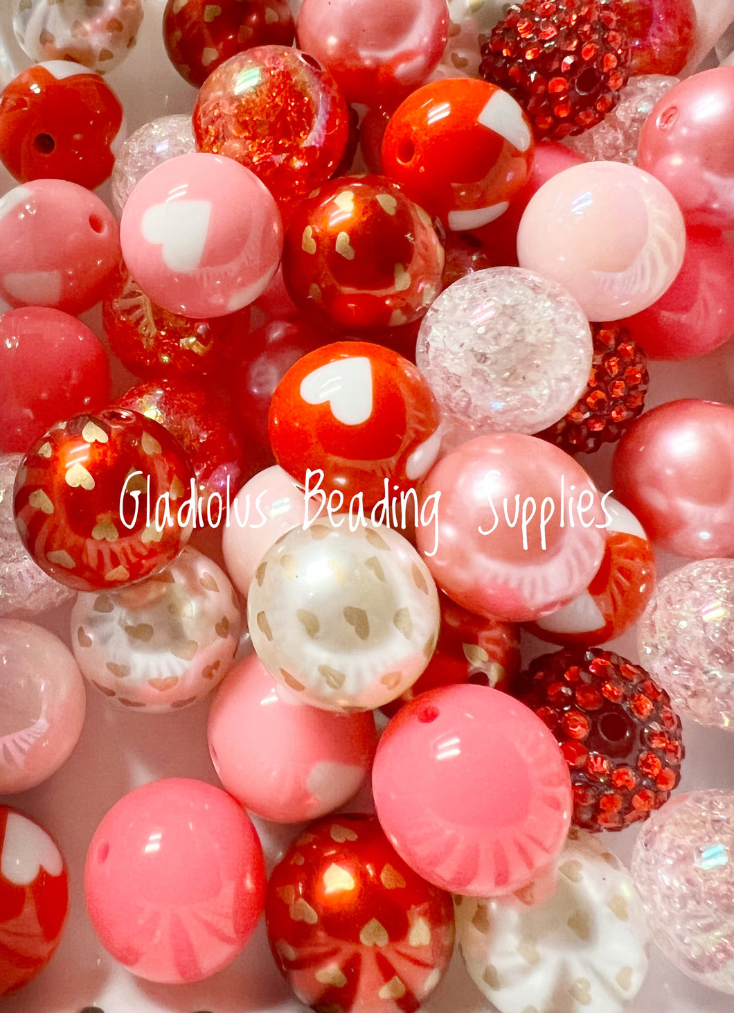 50 Qty 20mm Valentine Mixed Beads - Acrylic Mixed Beads - Chunky Beads #101