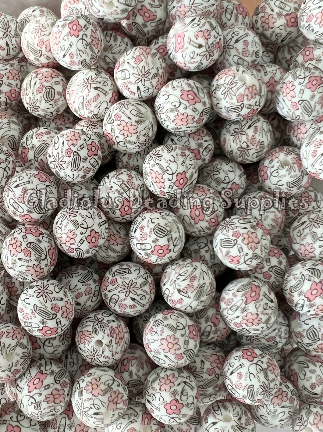 15mm Medical Beads - Nursing Print Silicone Bead, Loose Beads