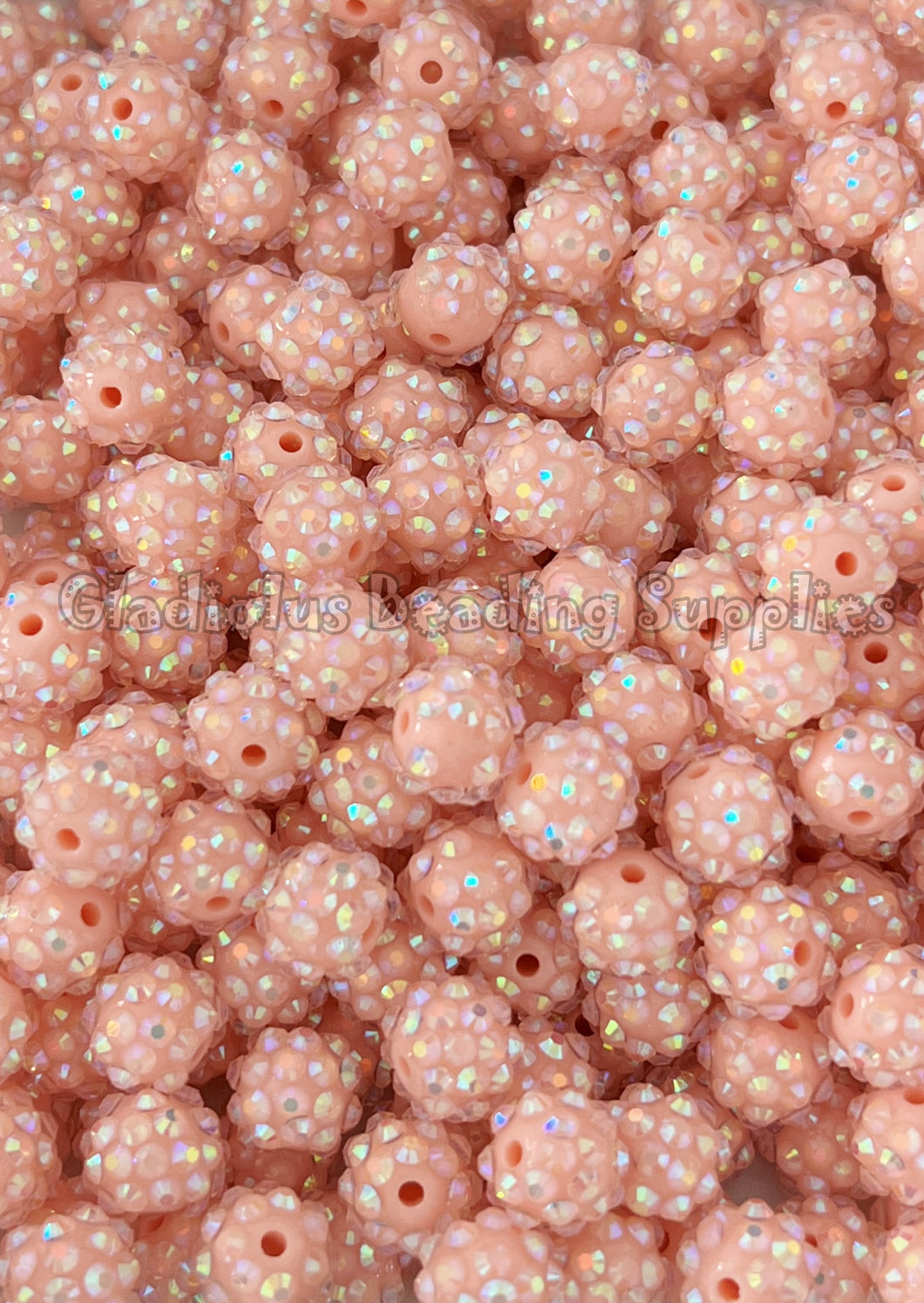 25 Qty 12mm Nude Rhinestone Acrylic Beads - Acrylic Rhinestone Beads - Bubblegum Beads