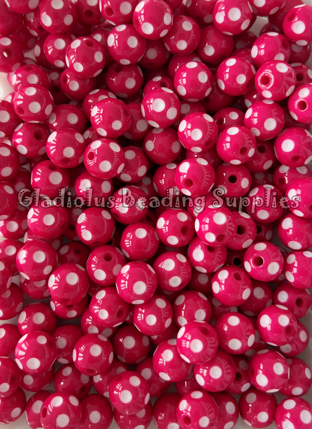 12mm Hot Pink Polka Acrylic Beads - Polka Beads - Bubblegum Beads - Chunky Beads