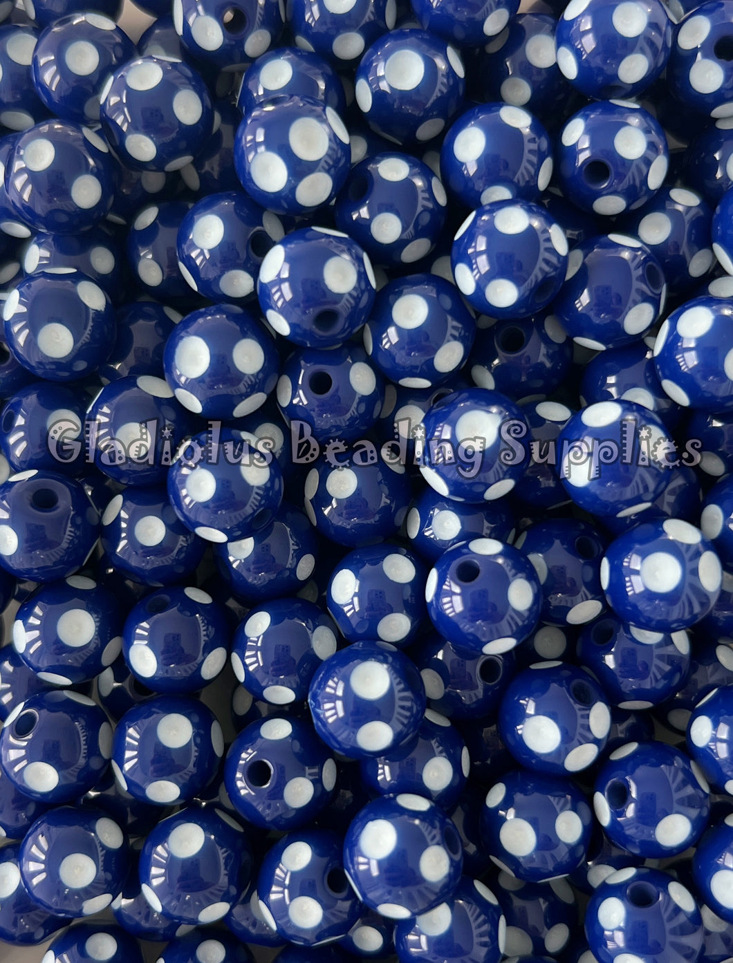 12mm Dark Blue Polka Acrylic Beads - Polka Beads - Bubblegum Beads - Chunky Beads