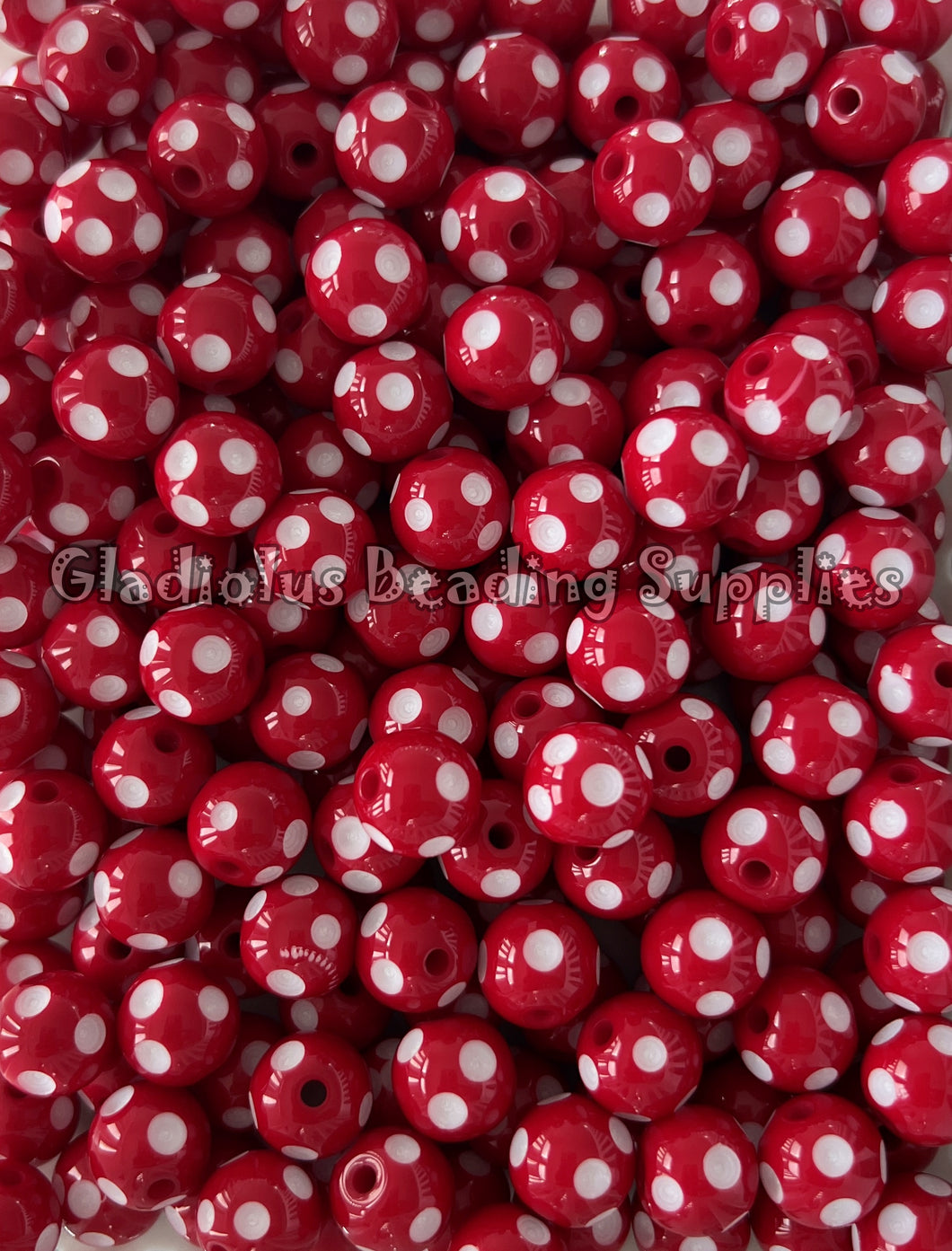 12mm Red Polka Acrylic Beads - Polka Beads - Bubblegum Beads - Chunky Beads