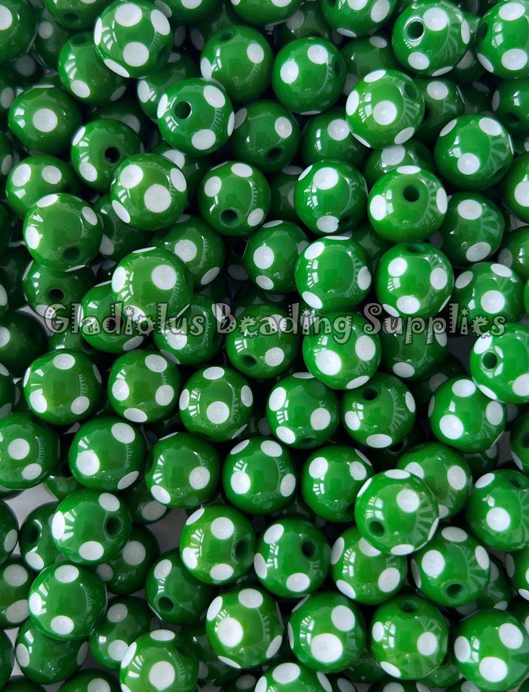 12mm Dark Green Polka Acrylic Beads - Polka Beads - Bubblegum Beads - Chunky Beads