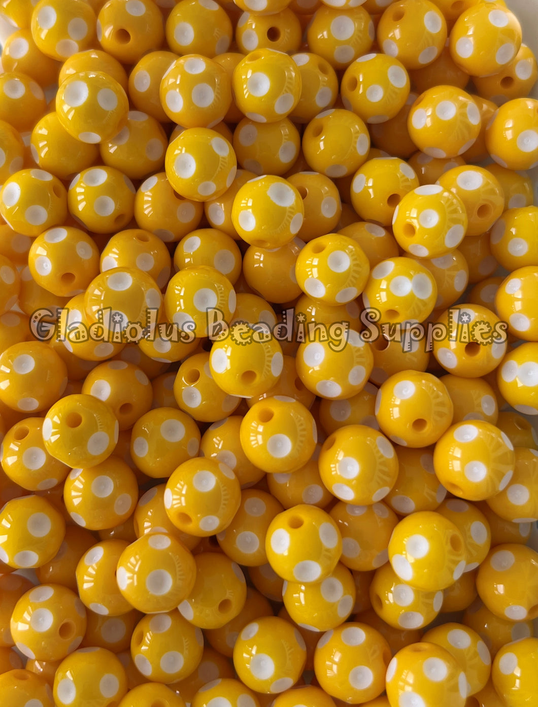 12mm Yellow Polka Acrylic Beads - Polka Beads - Bubblegum Beads - Chunky Beads