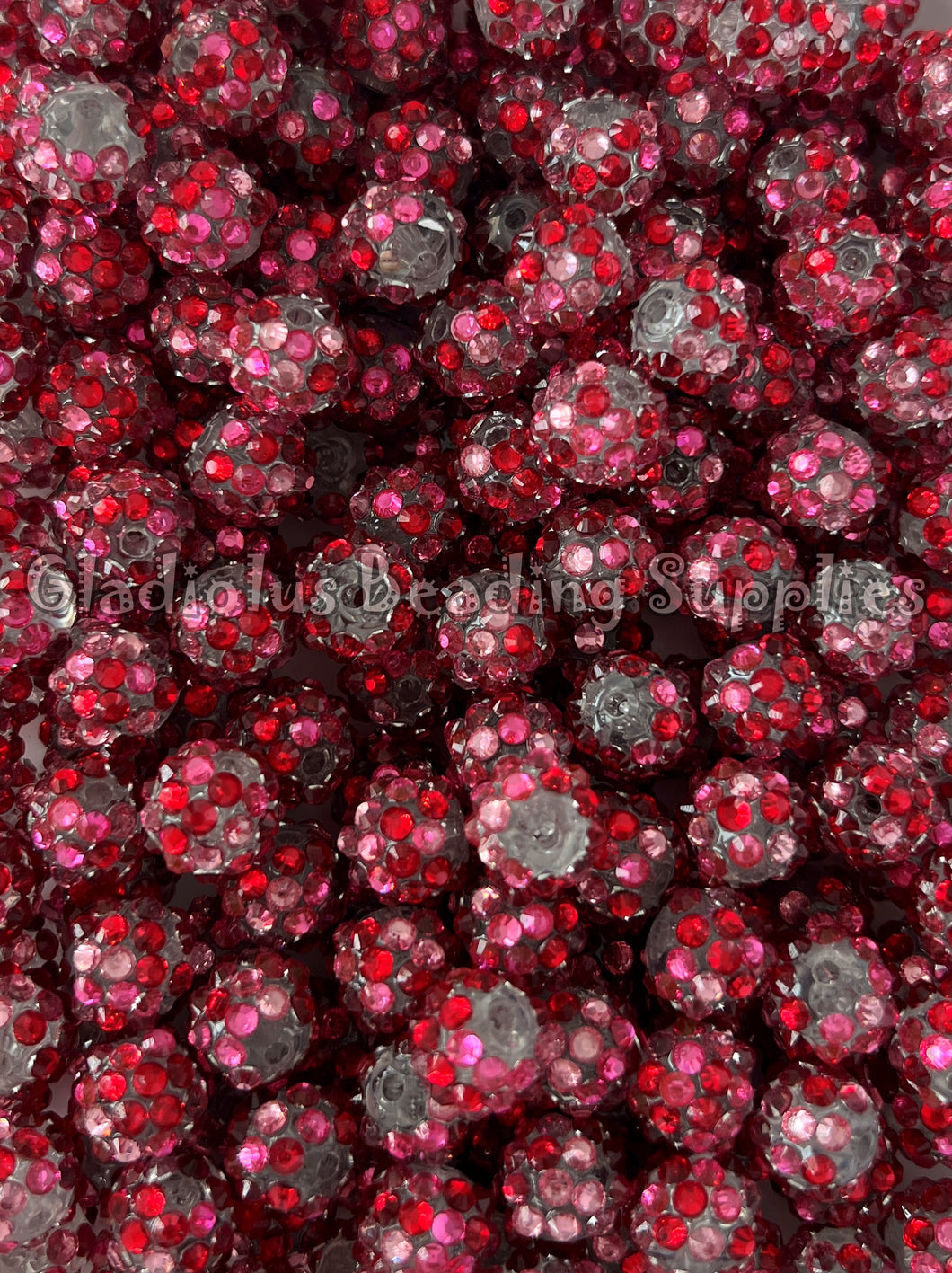 25 Qty 12mm Pink/Red Rhinestone Acrylic Beads - Acrylic Rhinestone Beads - Bubblegum Beads (Copy)