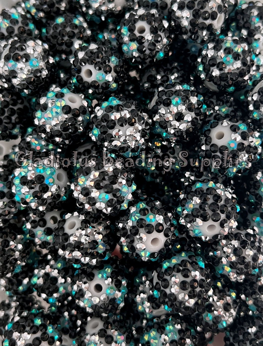 20mm Black/Blue/Silver Dot Rhinestone Beads - Acrylic Beads - Bubblegum Beads - Chunky Beads