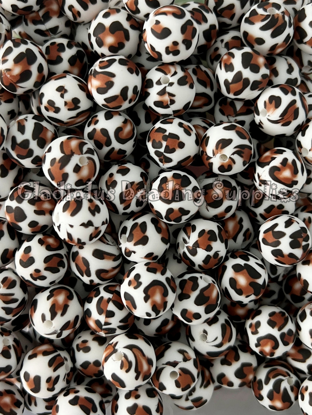 15mm Black/Brown Dot Print Round Silicone Beads, Loose Beads