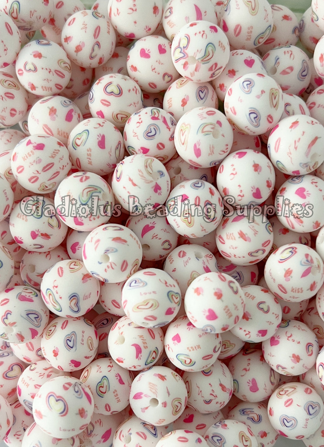 15mm Heart Print Round Silicone Beads, Loose Beads