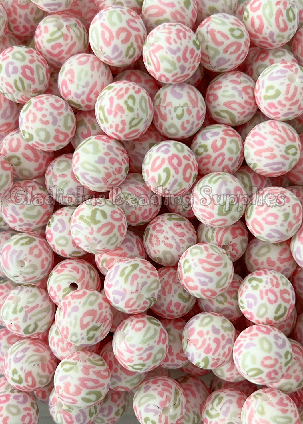 15mm Pink Print Round Silicone Beads, Loose Beads