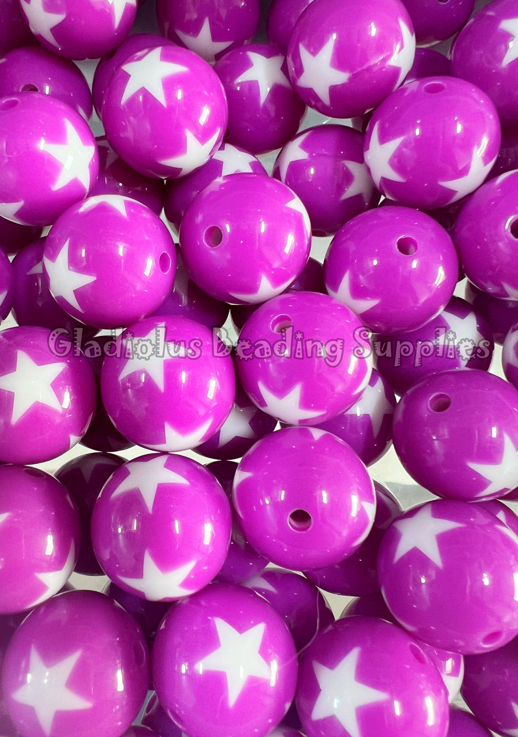 20mm Fucsia Solid Star Print - Acrylic Beads - Bubblegum Beads - Chunky Beads