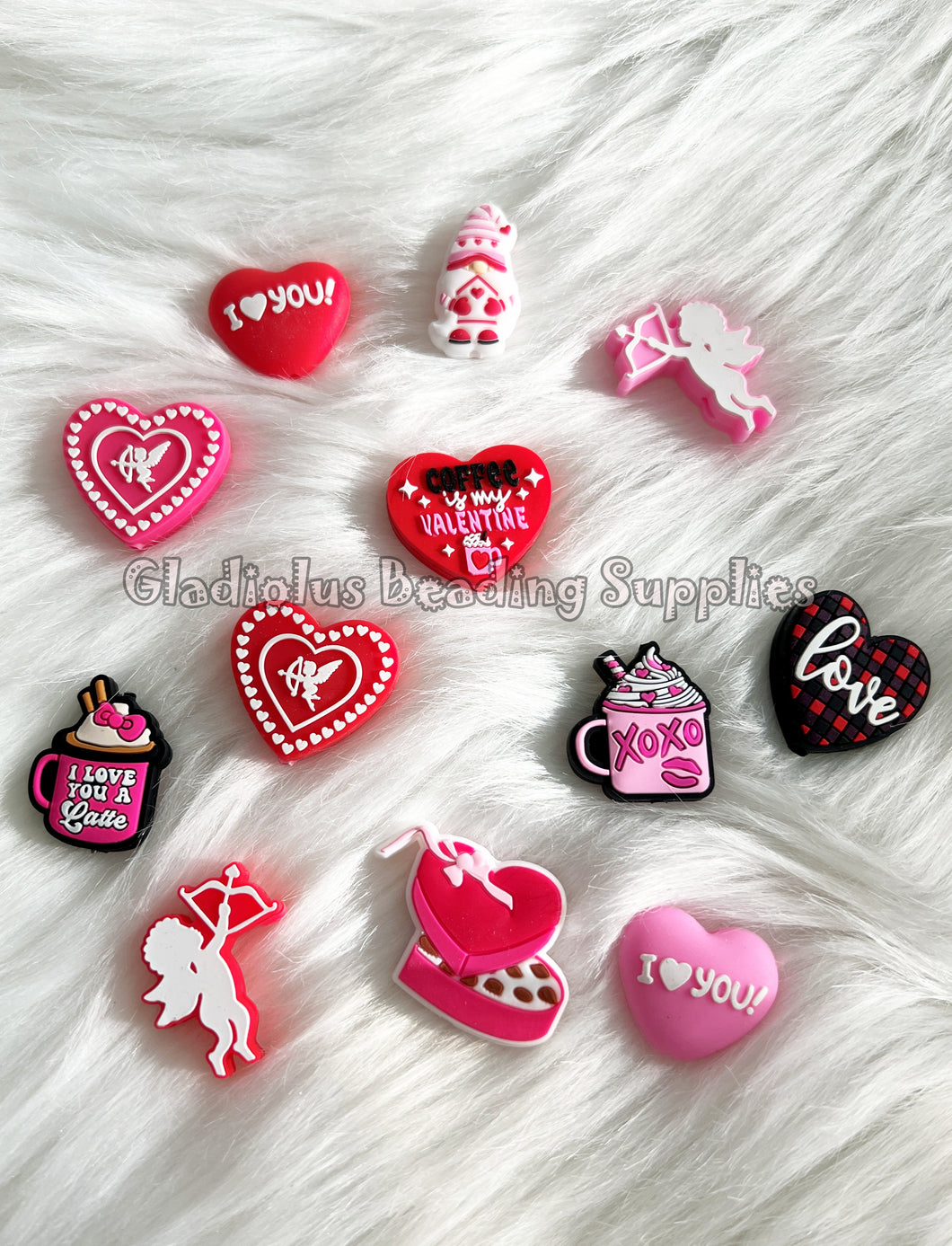 12 Pcs Tiny Valentine Beads  - Silicone Beads - Focal Beads