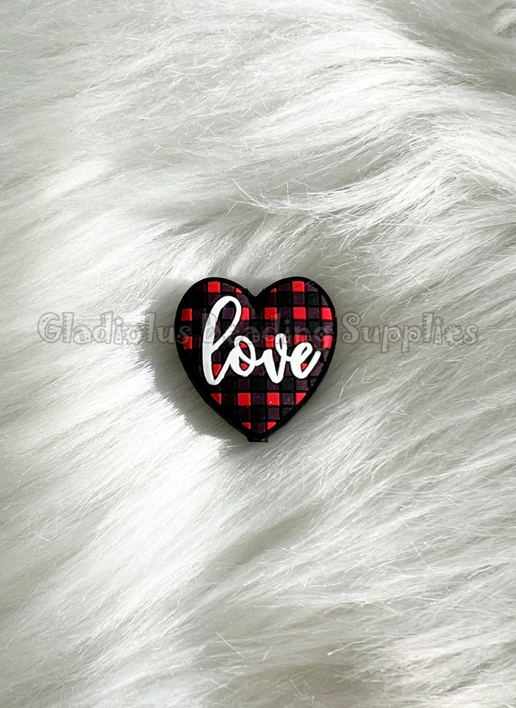 1 Pc 30mm - Love Plaid Focal Beads - Silicone Beads - Focal Beads - Valentine Beads