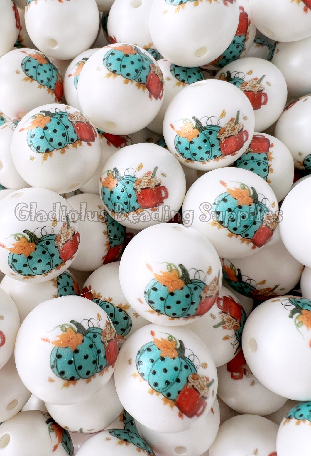 20mm Pumpkin Spice Season Matte Print - White Acrylic Matte Beads - Bubblegum Beads - Chunky Beads - Fall Beads