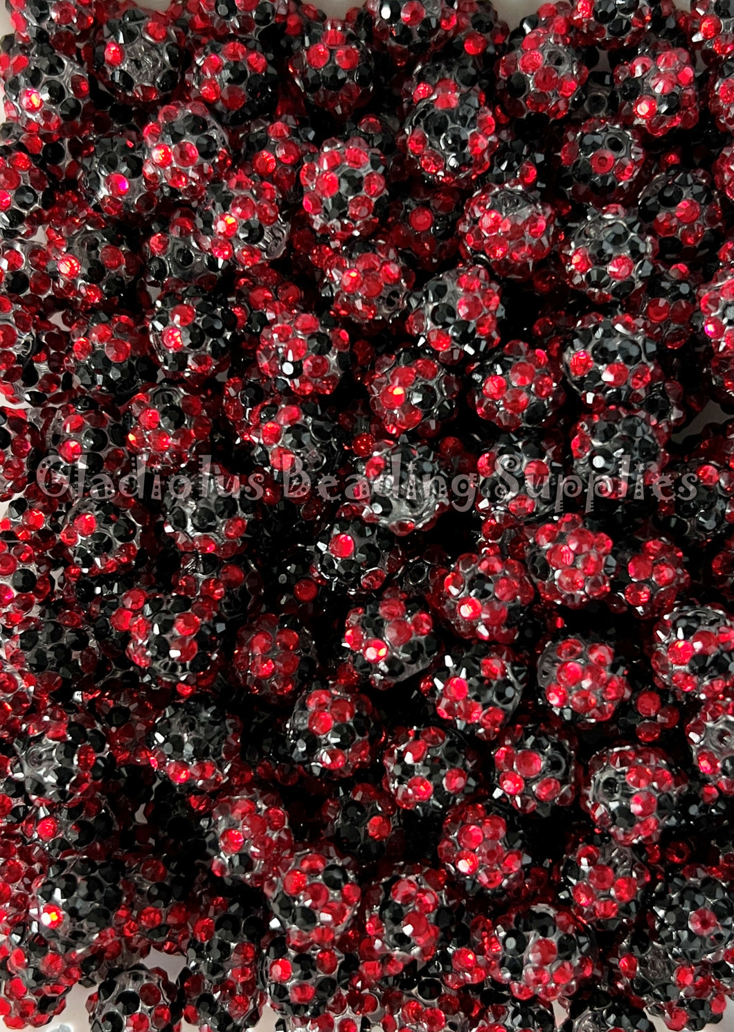 25 Qty 12mm Red/Black Rhinestone Acrylic Beads - Acrylic Rhinestone Beads - Bubblegum Beads